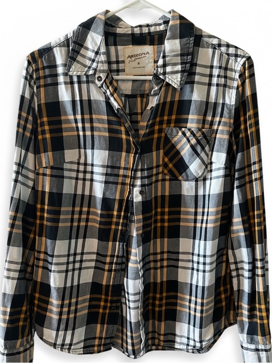 Arizona Jean Company Tops - Arizona Jeans Plaid Button-Up Shirt in Black, White & Mustard